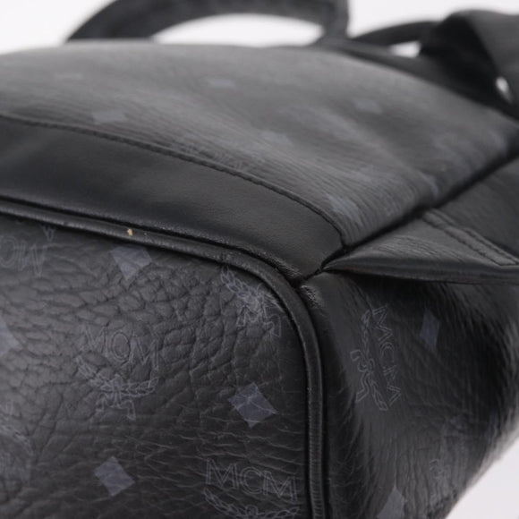 MCM Vicetos Logogram Studs Backpack Leather Black Gold Silver Auth 212042