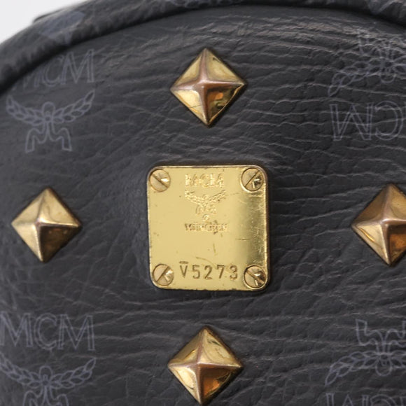 MCM Vicetos Logogram Studs Backpack Leather Black Gold Silver Auth 212042