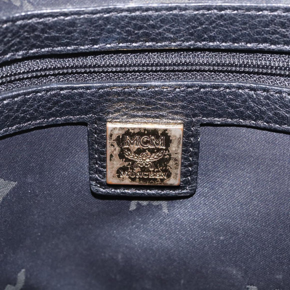 MCM Vicetos Logogram Studs Backpack Leather Black Gold Silver Auth 212042