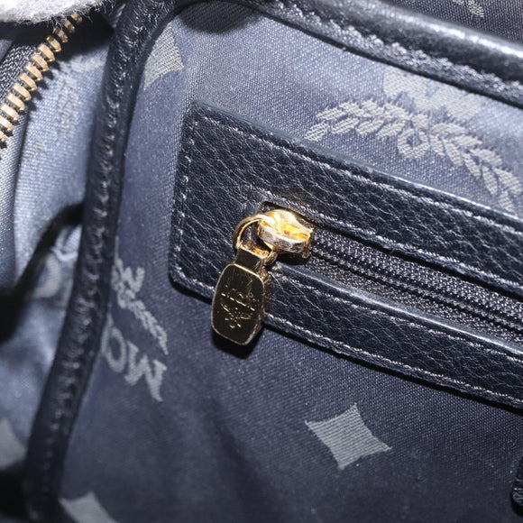 MCM Vicetos Logogram Studs Backpack Leather Black Gold Silver Auth 212042