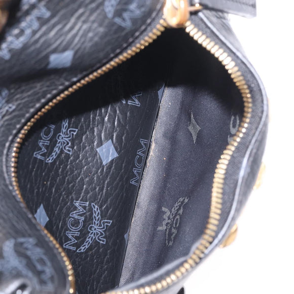 MCM Vicetos Logogram Studs Backpack Leather Black Gold Silver Auth 212042
