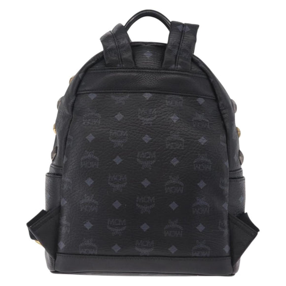 MCM Vicetos Logogram Studs Backpack Leather Black Gold Silver Auth 212042