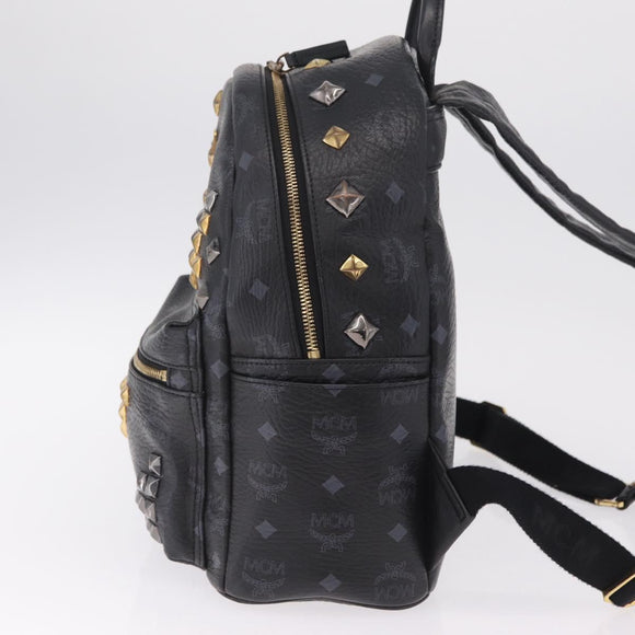 MCM Vicetos Logogram Studs Backpack Leather Black Gold Silver Auth 212042