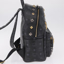 MCM Vicetos Logogram Studs Backpack Leather Black Gold Silver Auth 212042-5