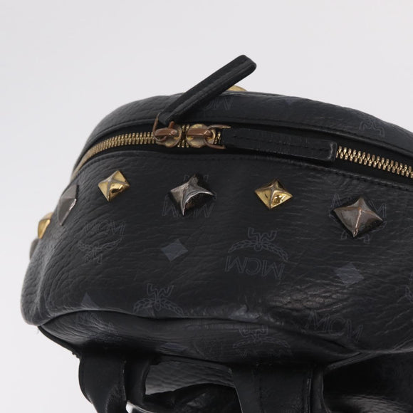 MCM Vicetos Logogram Studs Backpack Leather Black Gold Silver Auth 212042