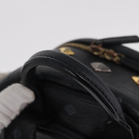 MCM Vicetos Logogram Studs Backpack Leather Black Gold Silver Auth 212042