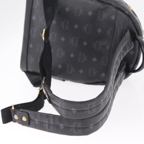 MCM Vicetos Logogram Studs Backpack Leather Black Gold Silver Auth 212042