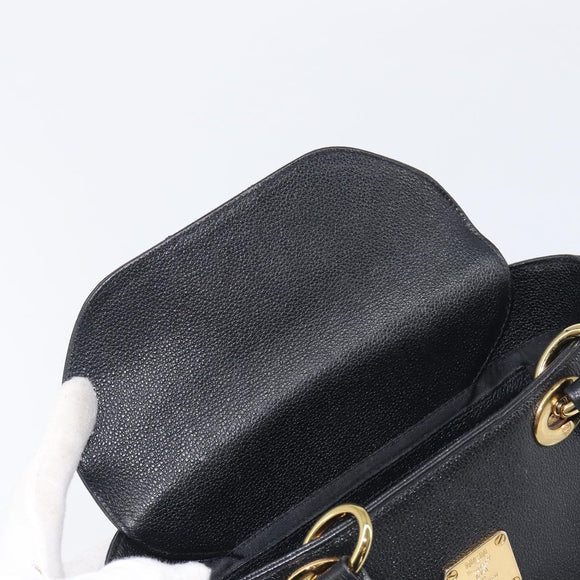 MCM Hand Bag Leather Black Gold Auth 212043