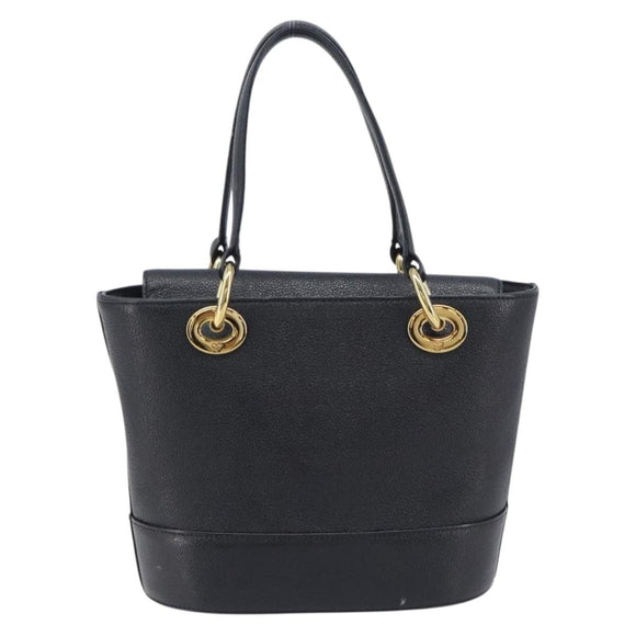 MCM Hand Bag Leather Black Gold Auth 212043