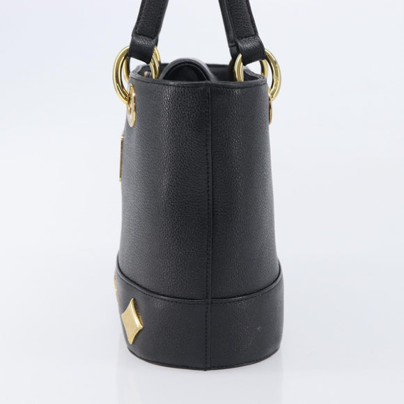MCM Hand Bag Leather Black Gold Auth 212043