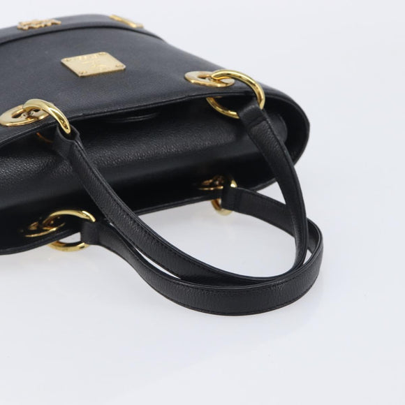 MCM Hand Bag Leather Black Gold Auth 212043