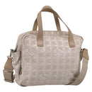 CHANEL New Travel Line Hand Bag Canvas 2way Beige Silver CC Auth 212044A-1