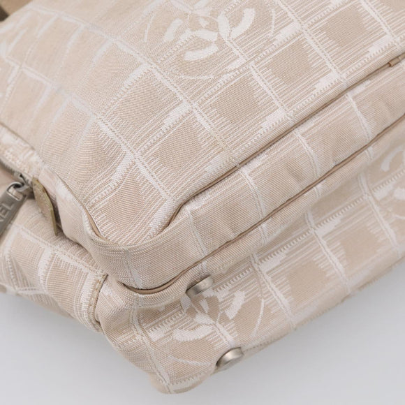 CHANEL New Travel Line Hand Bag Canvas 2way Beige Silver CC Auth 212044A