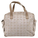 CHANEL New Travel Line Hand Bag Canvas 2way Beige Silver CC Auth 212044A-2