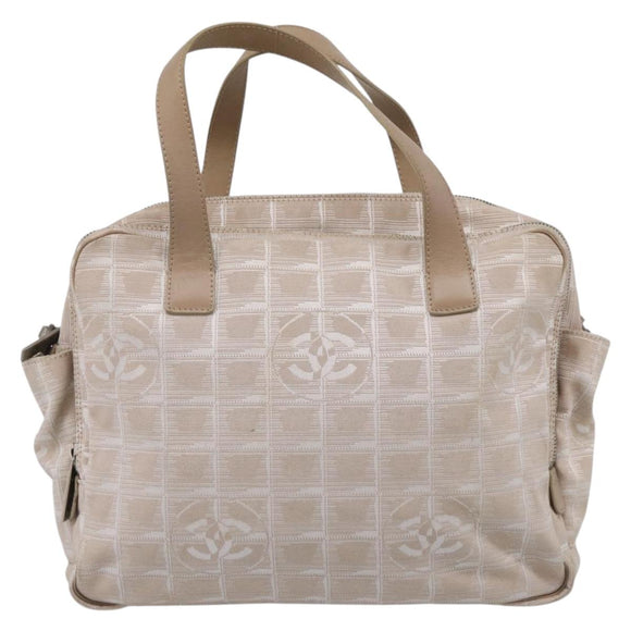 CHANEL New Travel Line Hand Bag Canvas 2way Beige Silver CC Auth 212044A