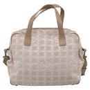 CHANEL New Travel Line Hand Bag Canvas 2way Beige Silver CC Auth 212044A-3