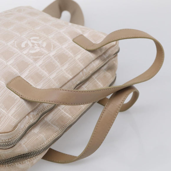 CHANEL New Travel Line Hand Bag Canvas 2way Beige Silver CC Auth 212044A