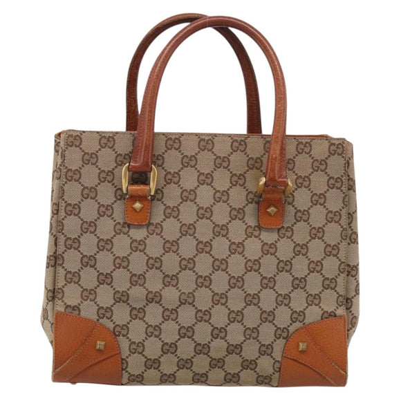 GUCCI GG Canvas Hand Bag Beige Gold 120895 Auth 212051