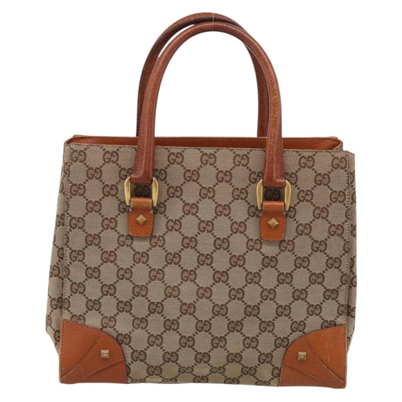 GUCCI GG Canvas Hand Bag Beige Gold 120895 Auth 212051
