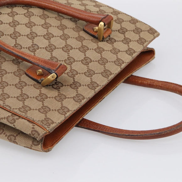 GUCCI GG Canvas Hand Bag Beige Gold 120895 Auth 212051