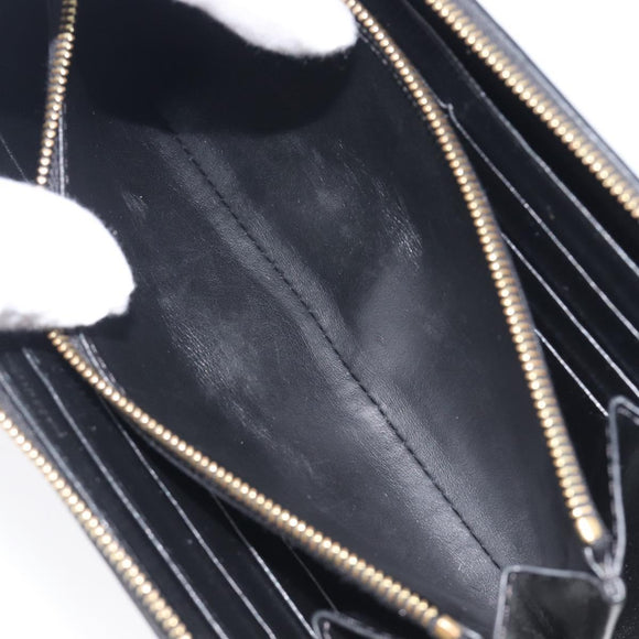 CELINE Triomphe Long Wallet Leather Black Gold Auth 212057M