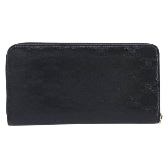 CELINE Triomphe Long Wallet Leather Black Gold Auth 212057M