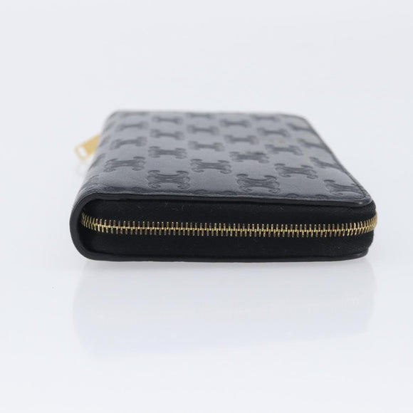 CELINE Triomphe Long Wallet Leather Black Gold Auth 212057M