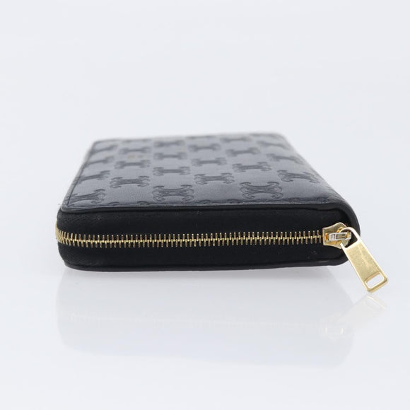 CELINE Triomphe Long Wallet Leather Black Gold Auth 212057M