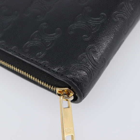 CELINE Triomphe Long Wallet Leather Black Gold Auth 212057M