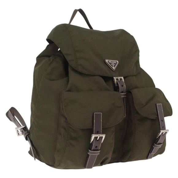 PRADA Backpack Nylon Khaki Silver Auth 212071V