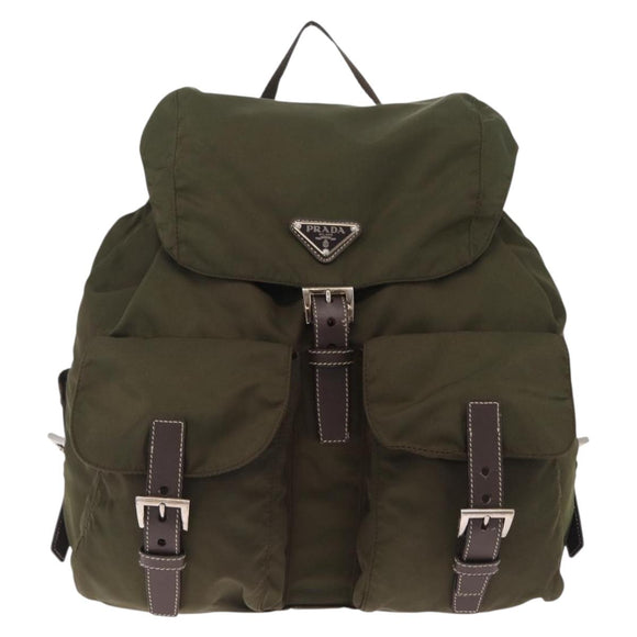 PRADA Backpack Nylon Khaki Silver Auth 212071V