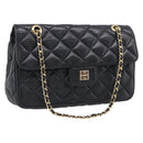 GIVENCHY Chain Shoulder Bag Leather Black Gold Auth 212078A-1