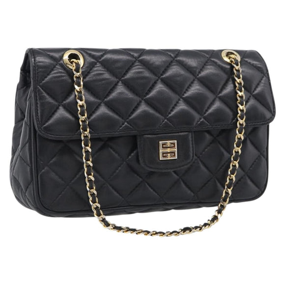 GIVENCHY Chain Shoulder Bag Leather Black Gold Auth 212078A