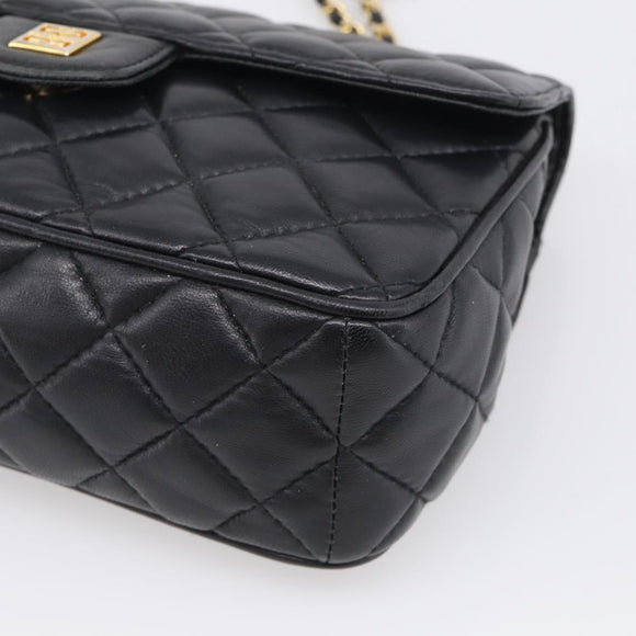 GIVENCHY Chain Shoulder Bag Leather Black Gold Auth 212078A