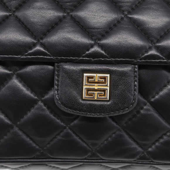 GIVENCHY Chain Shoulder Bag Leather Black Gold Auth 212078A