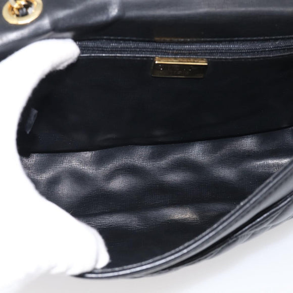 GIVENCHY Chain Shoulder Bag Leather Black Gold Auth 212078A