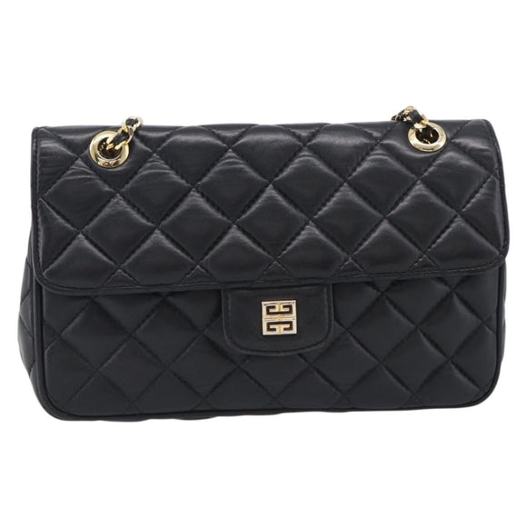 GIVENCHY Chain Shoulder Bag Leather Black Gold Auth 212078A