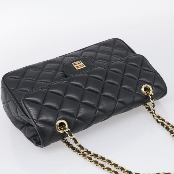 GIVENCHY Chain Shoulder Bag Leather Black Gold Auth 212078A