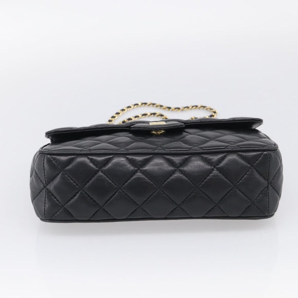 GIVENCHY Chain Shoulder Bag Leather Black Gold Auth 212078A