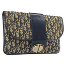 Christian Dior Trotter Canvas Clutch Bag Navy Gold Auth 212080-1