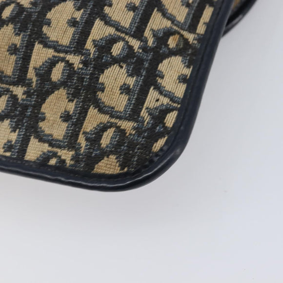 Christian Dior Trotter Canvas Clutch Bag Navy Gold Auth 212080