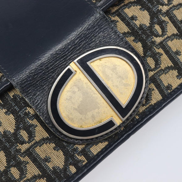 Christian Dior Trotter Canvas Clutch Bag Navy Gold Auth 212080