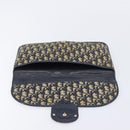 Christian Dior Trotter Canvas Clutch Bag Navy Gold Auth 212080-13