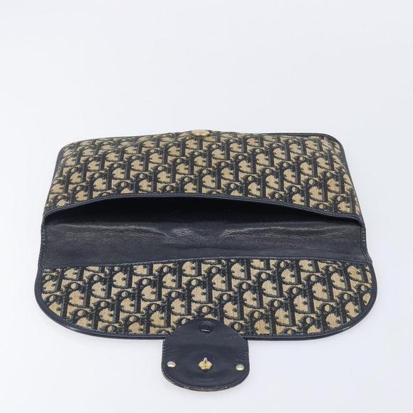 Christian Dior Trotter Canvas Clutch Bag Navy Gold Auth 212080