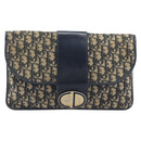 Christian Dior Trotter Canvas Clutch Bag Navy Gold Auth 212080-2