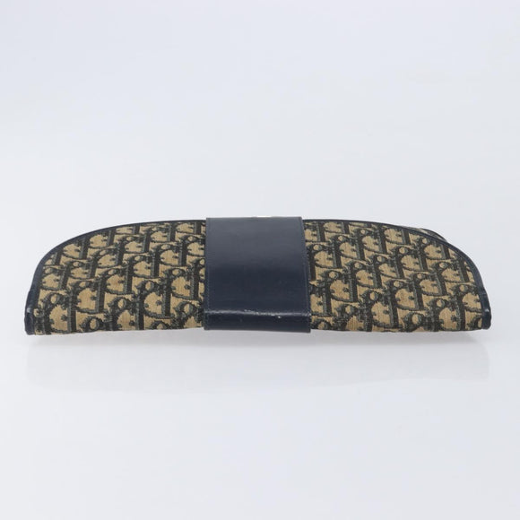 Christian Dior Trotter Canvas Clutch Bag Navy Gold Auth 212080