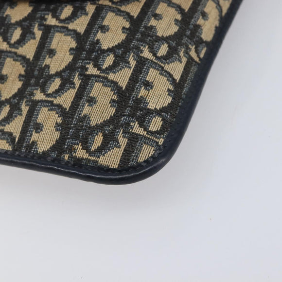 Christian Dior Trotter Canvas Clutch Bag Navy Gold Auth 212080