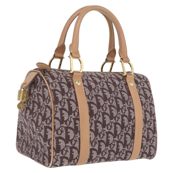 Christian Dior Trotter Canvas Hand Bag Brown Gold Auth 212092SAV