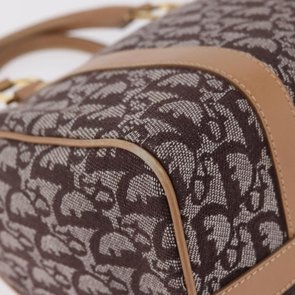 Christian Dior Trotter Canvas Hand Bag Brown Gold Auth 212092SAV