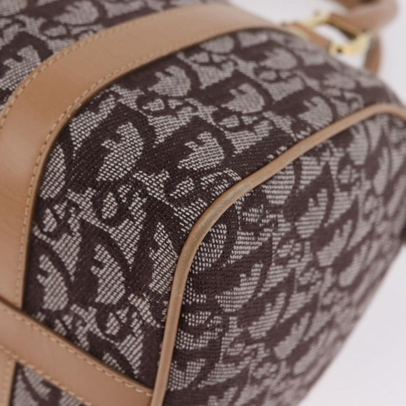 Christian Dior Trotter Canvas Hand Bag Brown Gold Auth 212092SAV